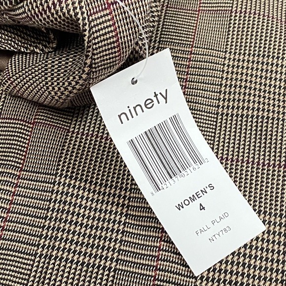 Ninety Women's Sz 4 Brown Fall Plaid Houndstooth Straight Leg Trousers Pants - Picture 15 of 16